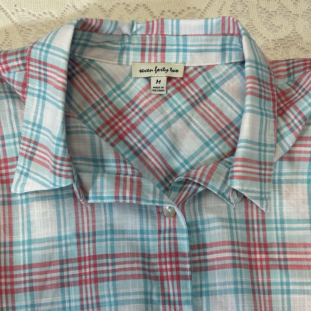 Seven Forty-Two Size M Multicolored 3/4 Sleeve Button Up Shirt - Picture 4 of 13